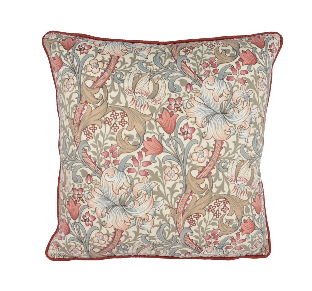 William Morris - Golden Lily Minor - Stone / Plaster - Classic Small Scale Morris Floral Designer Cushion Cover - Luxury Throw Pillow.