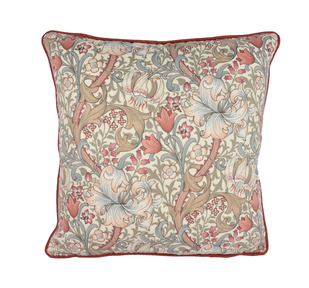 William Morris - Golden Lily Minor - Stone / Plaster - Classic Small Scale Morris Floral Designer Cushion Cover - Luxury Throw Pillow.