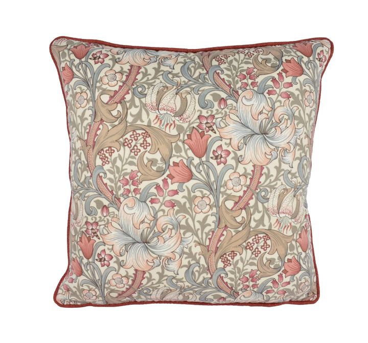 William Morris - Golden Lily Minor - Stone / Plaster - Classic Small Scale Morris Floral Designer Cushion Cover - Luxury Throw Pillow.