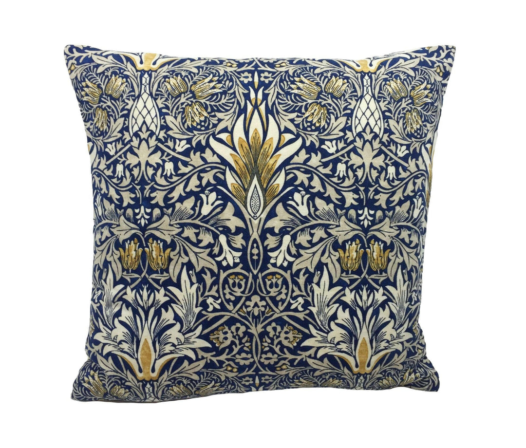 William Morris - Snakeshead  - Indigo / Hemp  Cushion Cover Throw Pillow Designer Home Decor.