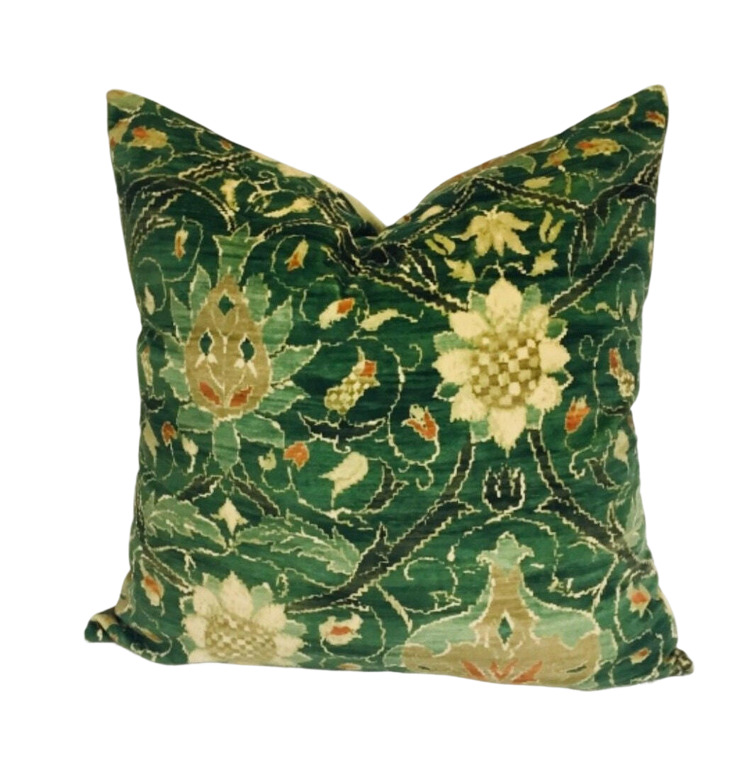 William Morris - Montreal Velvet - Forest / Teal -  Cushion Cover Throw Pillow Designer Home Decor.