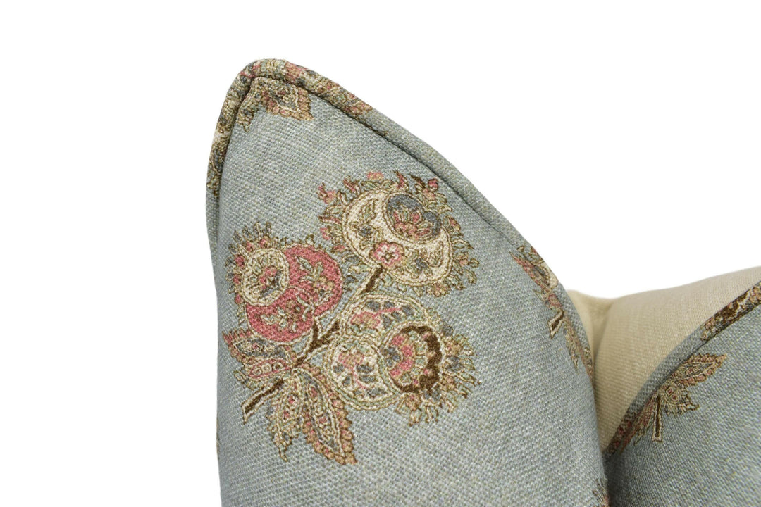 GP & J Baker - Poppy Paisley - Aqua - 18th Century Indian Floral Paisley Designer Cushion Cover - Luxury Throw Pillow - Handmade Home Decor.