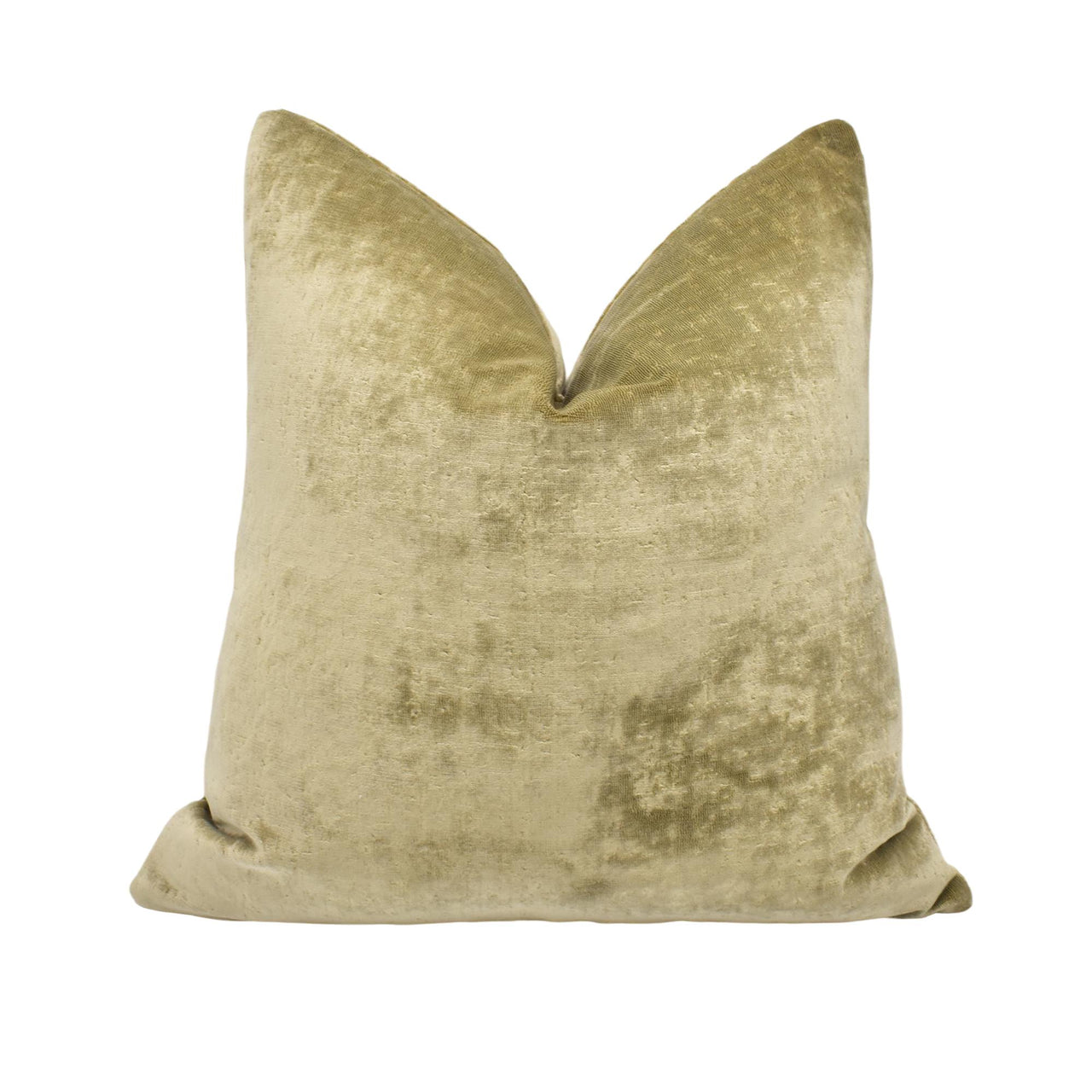 a gold velvet pillow with a white background