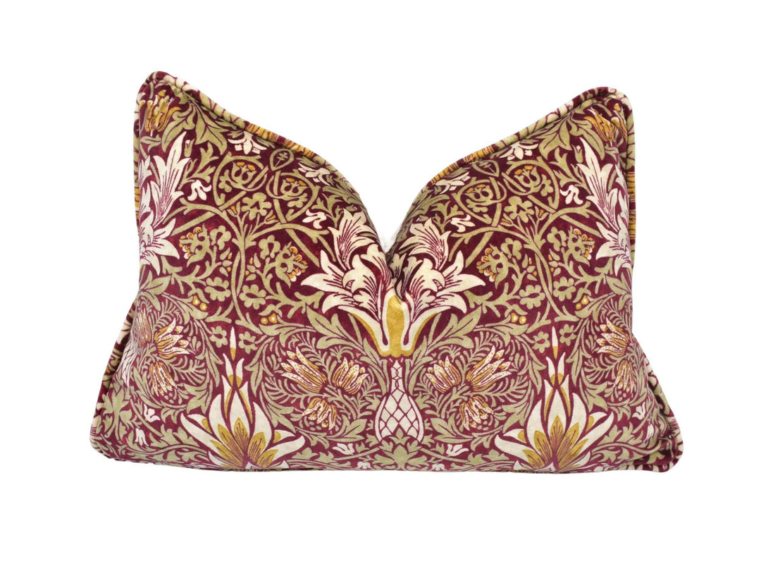 William Morris - Snakeshead Velvet - Crimson / Saffron - Dramatic Sumptuous Flame Designer Floral Velvet Cushion Cover - Luxury Throw Pillow.