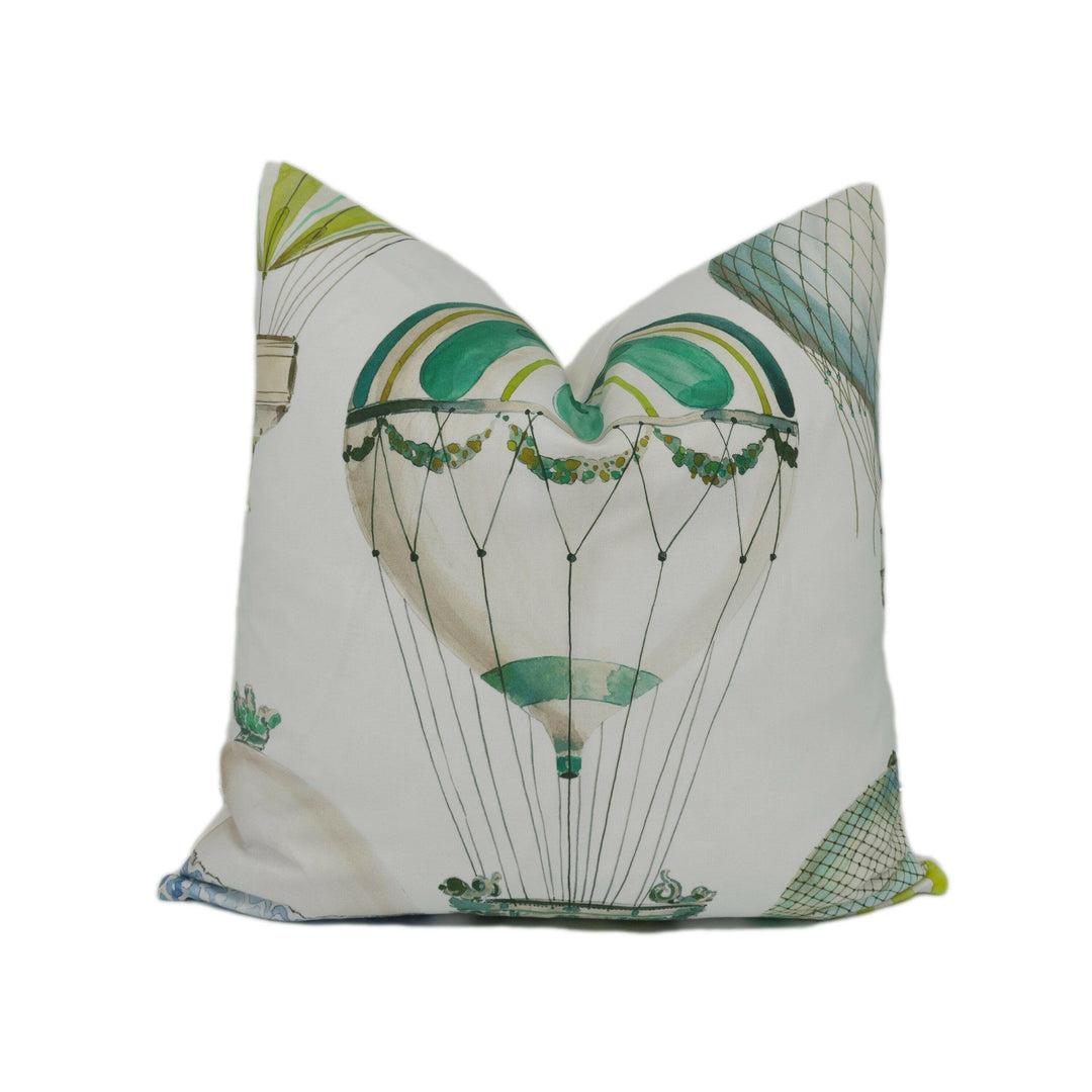 Manuel Canovas - L'Envol - Jade - Whimsical Hot Air Balloon Designer Cushion Cover - Handmade Throw Pillow - Designer Home Décor.