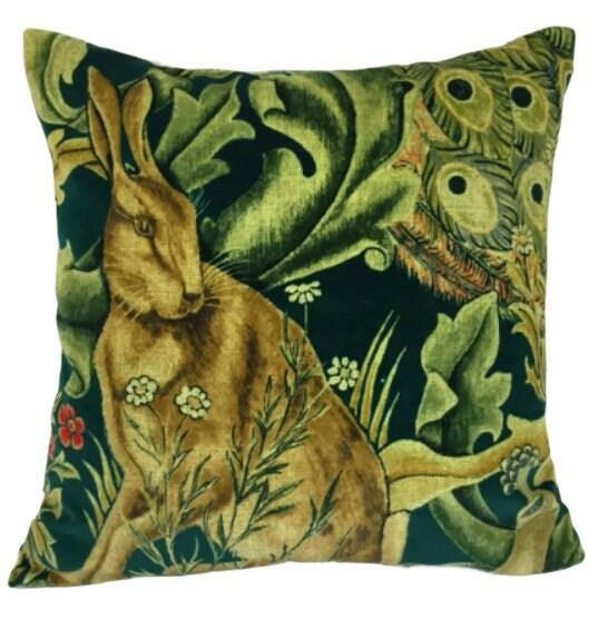 William Morris - Forest Velvet - Azure - Dramatic Woodland Creatures Tapestry Lush Velvet Designer Cushion Cover Handmade Throw Pillow Home.