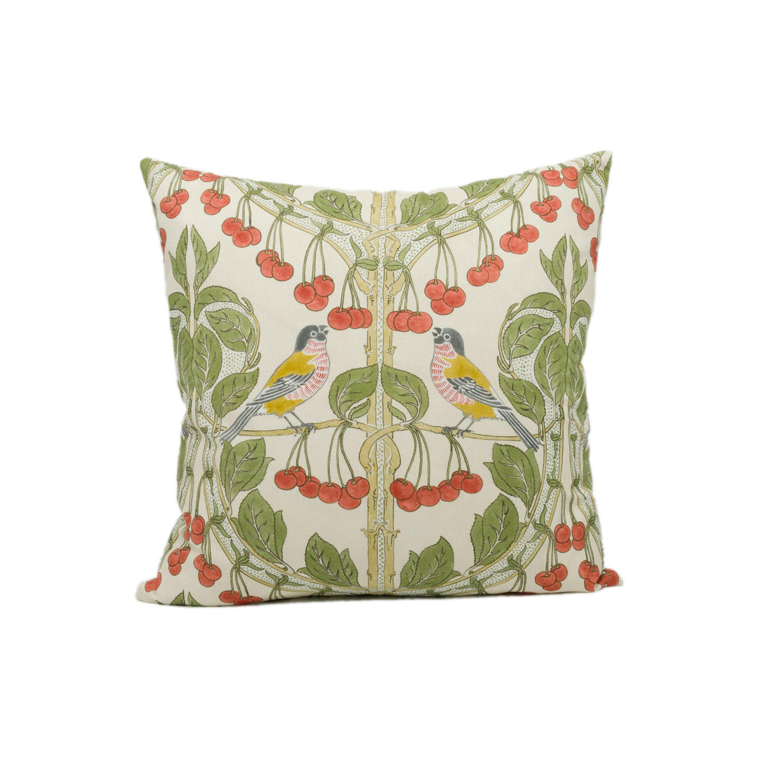 GP and J Baker - Birds & Cherries - Red / Green - Charming Floral Bird Designer Cushion Cover  - Luxury Throw Pillow - Handmade Home Décor.