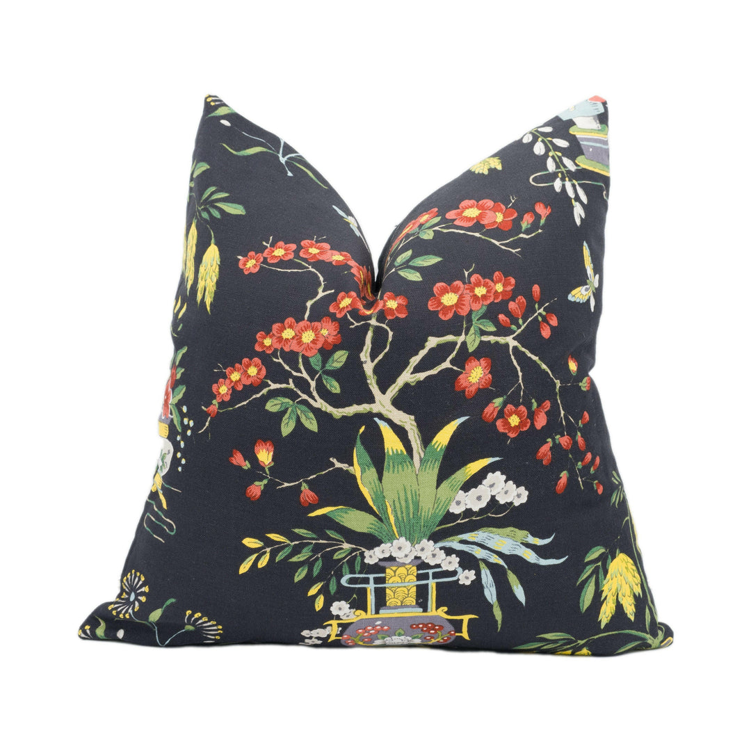 Schumacher - Ming Vase - Black - Traditional Chinese Chinoiserie Designer Cushion Cover - Handmade Throw Pillow Designer Home Decor.