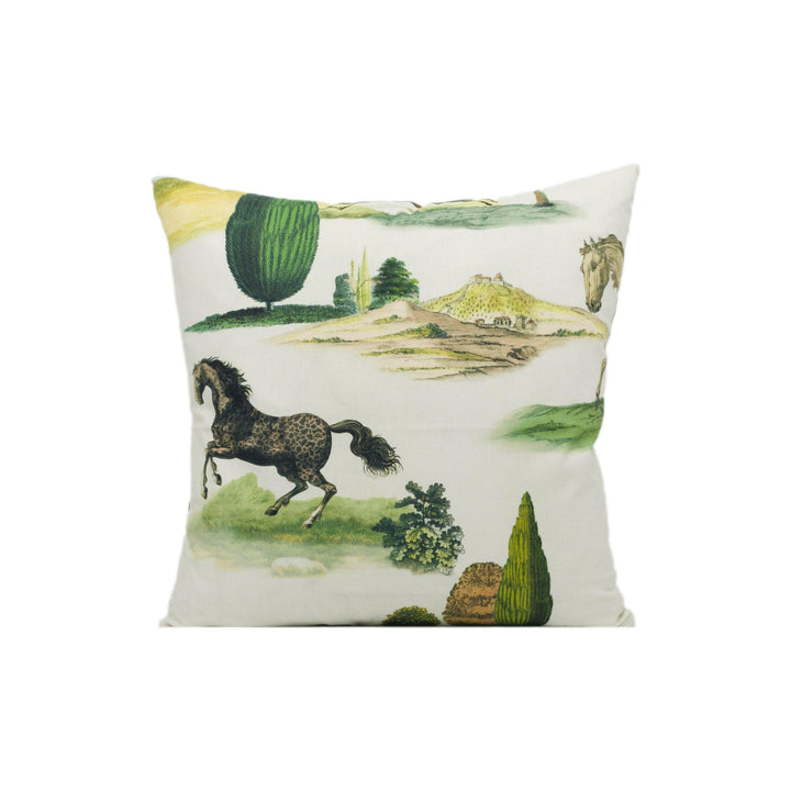 John Derian - Designers Guild - The Range - Parchment - Countryside with Horses Cushion Cover - Handmade Throw Pillow - Designer Home Décor.