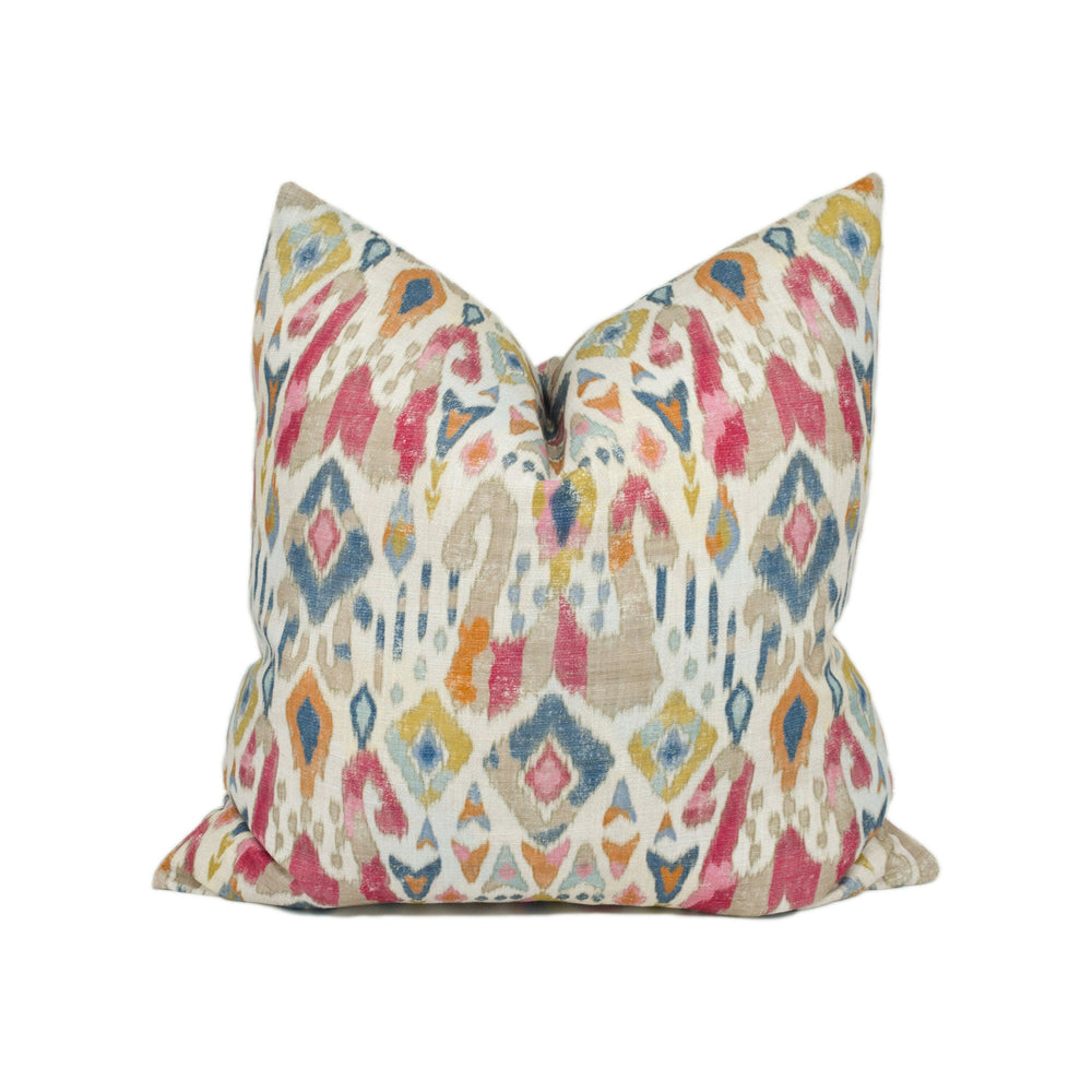 Jane Churchill - Jaru - Red / Multi - Exuberant Antique Ikat Designer Cushion Cover -Handmade Throw Pillow - Luxury Home Décor.