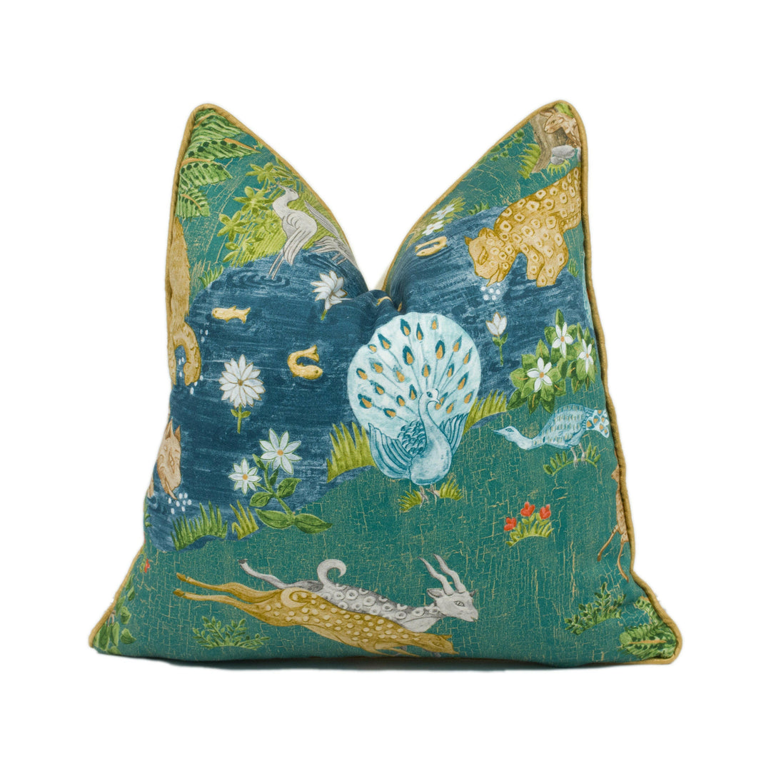Sanderson - Pamir Garden - Teal - Persian Garden Animal Kingdom Oasis Designer Cushion Cover - Luxury Throw Pillow - Handmade Home Decor.