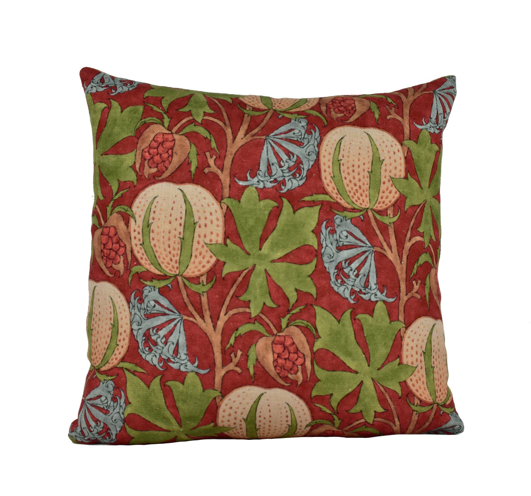 GP and J Baker - Pumpkins - Red / Green - Inspired 20th Century Archival Bloc Print Designer Cushion Cover - Luxury Throw Pillow - Handmade