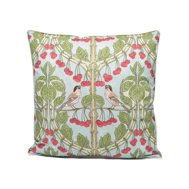 GP and J Baker - Birds & Cherries - Soft Blue - Charming Floral Bird Designer Cushion Cover  - Luxury Throw Pillow - Handmade Home Décor.