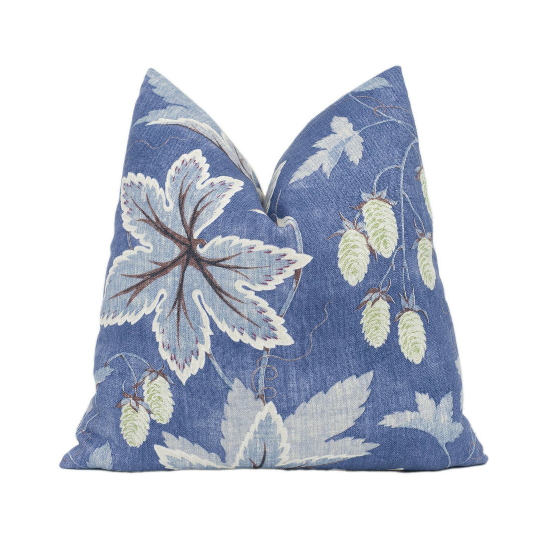 Colefax and Fowler - Lindon - Navy - Gorgeous Modern Trailing Leaf and Hops Cushion Cover - Handmade Throw Pillow Designer Home Décor.