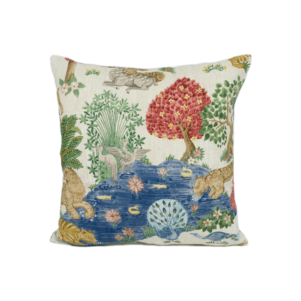 Sanderson - Pamir Garden - Cream Indigo  - Persian Garden Animal Oasis Designer Cushion Cover - Luxury Throw Pillow - Handmade Home Decor.