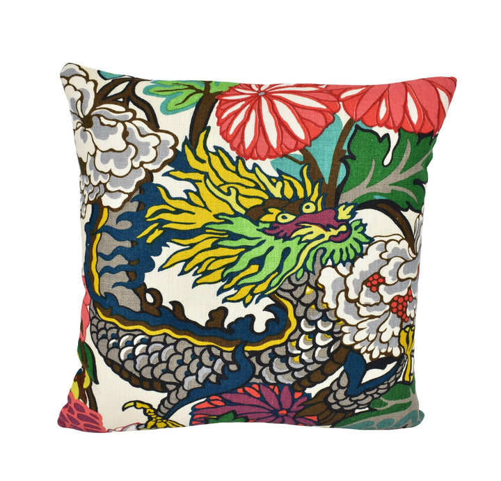 Schumacher - Chiang Mai Dragon - Alabaster - Art Deco Chinoiserie Designer Cushion Cover - Handmade Throw Pillow Luxury Home Decor.
