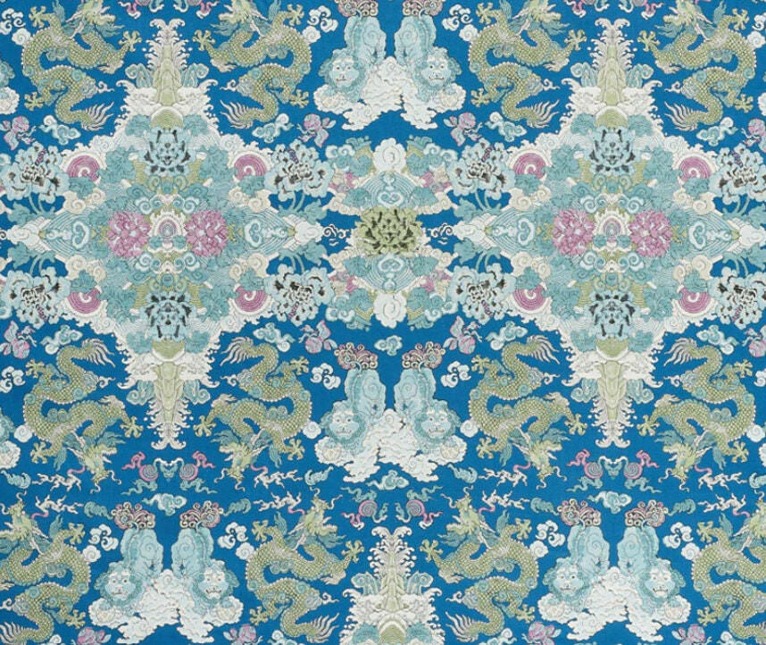 Schumacher - Magic Mountain Dragon - Blue - Fantastical Exotic Statement Cushion Cover - Handmade Throw Pillow - Luxury Home Decor.
