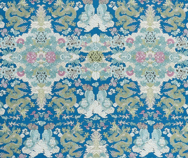 Schumacher - Magic Mountain Dragon - Blue - Fantastical Exotic Statement Cushion Cover - Handmade Throw Pillow - Luxury Home Decor.