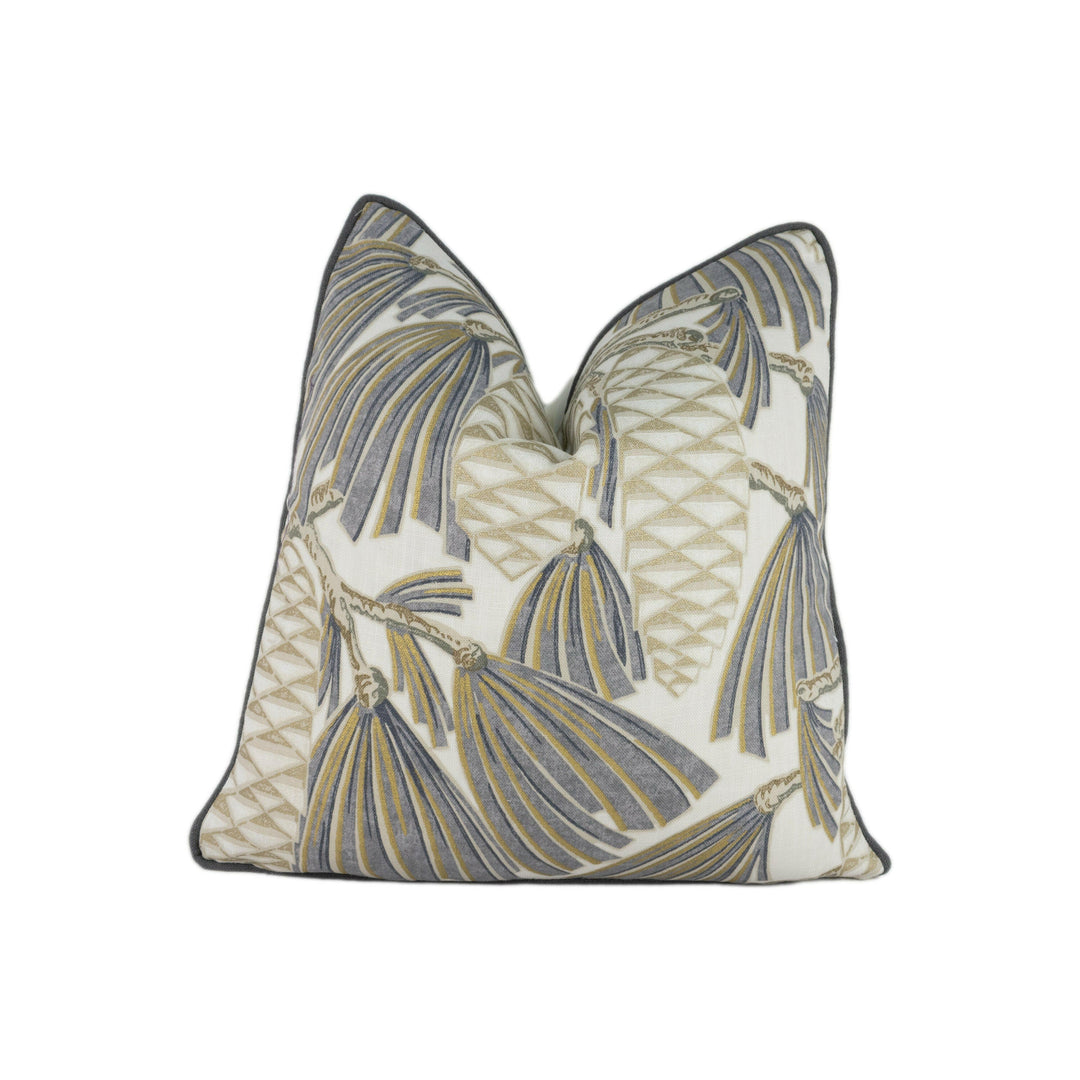 Harlequin - Foxley - Platinum - Stunning Contrast Piped Metallic Art Deco Cushion Cover Throw Pillow Designer Home Decor.