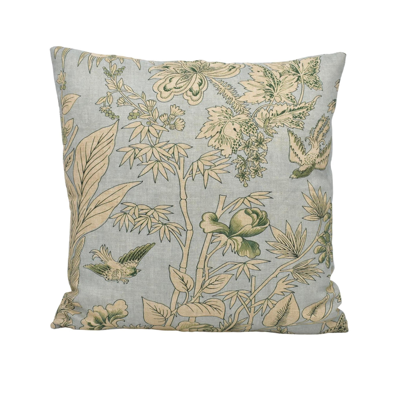 a blue pillow with a floral pattern on it