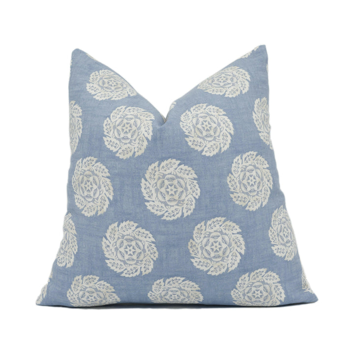 William Yeoward - Designers Guild - Barrameda - Sky - Floral Rosette Cushion Cover - Handmade Throw Pillow - Designer Home Décor.