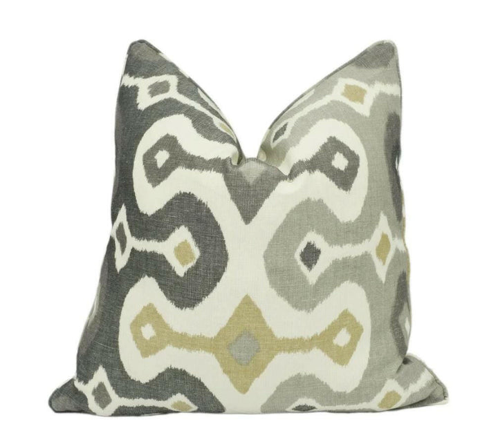 Martyn Lawrence Bullard x Schumacher - Darya Ikat - Stone - Authentic Ikat Designer Cushion Cover - Handmade Throw Pillow - Luxury Home.