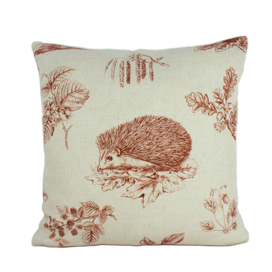 Sanderson - Squirrel & Hedgehog - Henna / Wheat - Cushion Cover Throw Pillow Designer Home Decor.
