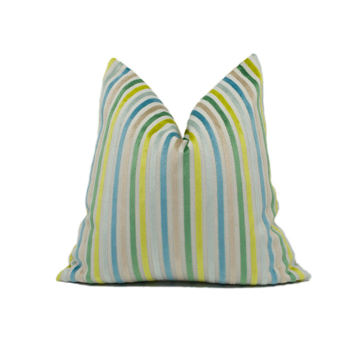 Modern Funky Fun Bright Striped Velvet Cushion Cover - Handmade Throw Pillow - Designer Home Décor.
