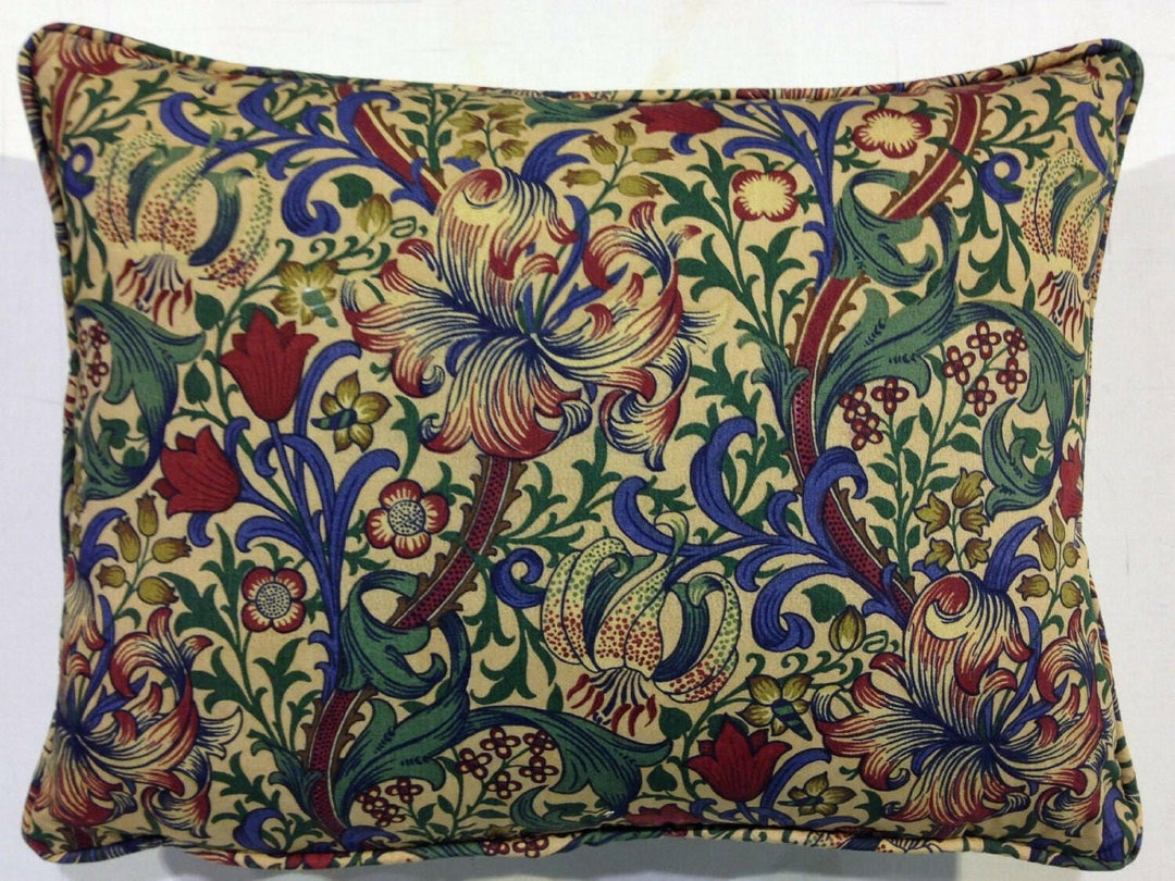 William Morris - Golden Lily Minor - Biscuit / Indigo / Red - Cushion Cover Throw Pillow Designer Home Decor.