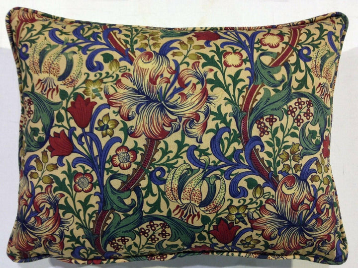 William Morris - Golden Lily Minor - Biscuit / Indigo / Red - Cushion Cover Throw Pillow Designer Home Decor.