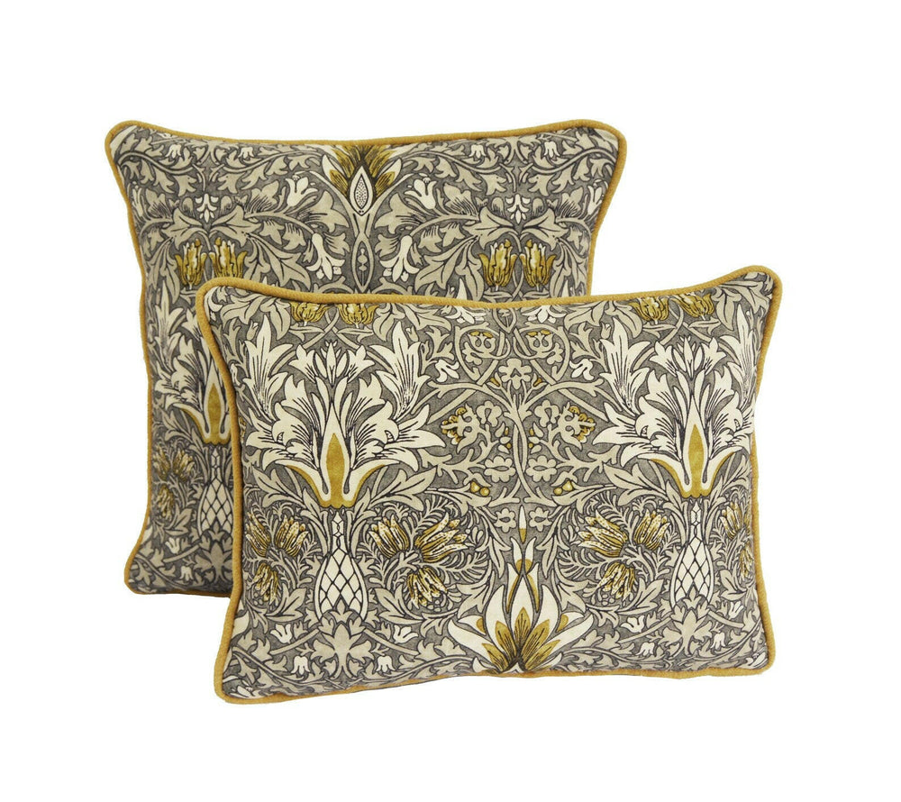 William Morris - Snakeshead - Pewter / Gold - Stunning Contrast Piped Cushion Cover Throw Pillow Home Decor.