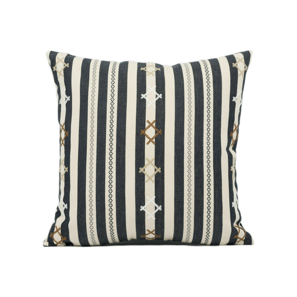 Schumacher - Rhodes Stripe - Black - Modern Monochrome Embroidered Stripe Cushion Cover - Handmade Throw Pillow - Designer Home Décor.