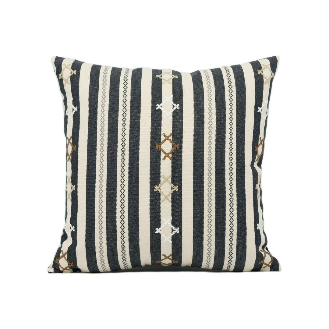 Schumacher - Rhodes Stripe - Black - Modern Monochrome Embroidered Stripe Cushion Cover - Handmade Throw Pillow - Designer Home Décor.