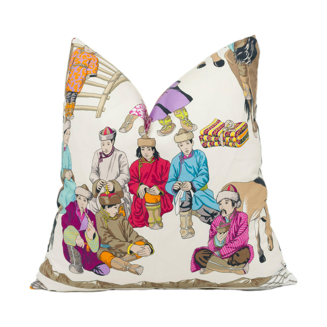 Manuel Canovas - Hazara - Turquoise - Pictural Nomadic Gobi Themed Scene Designer Cushion Cover - Handmade Throw Pillow Luxury Home Décor.