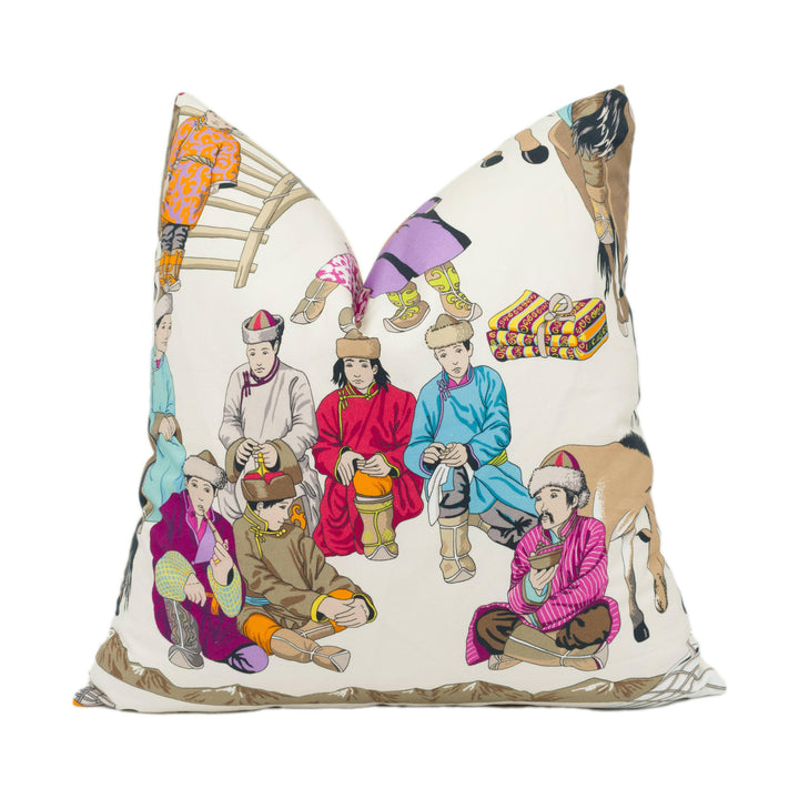 Manuel Canovas - Hazara - Turquoise - Pictural Nomadic Gobi Themed Scene Designer Cushion Cover - Handmade Throw Pillow Luxury Home Décor.