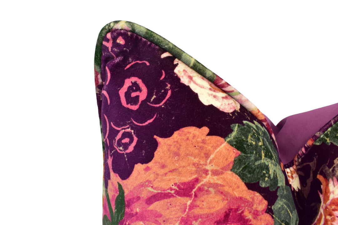 Sanderson - Very Rose and Peony - Wild Plum - Dramatic Floral Bloom Designer Velvet Cushion Cover - Luxury Throw Pillow - Handmade Home.