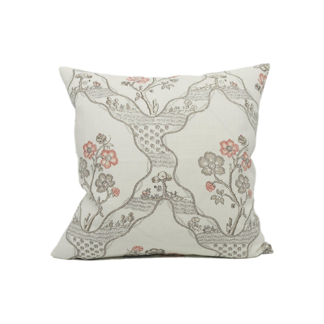 Schumacher - Marella - Rose - Charming Wavy Botanical Trellis Cushion Cover - Handmade Throw Pillow - Designer Home Décor.