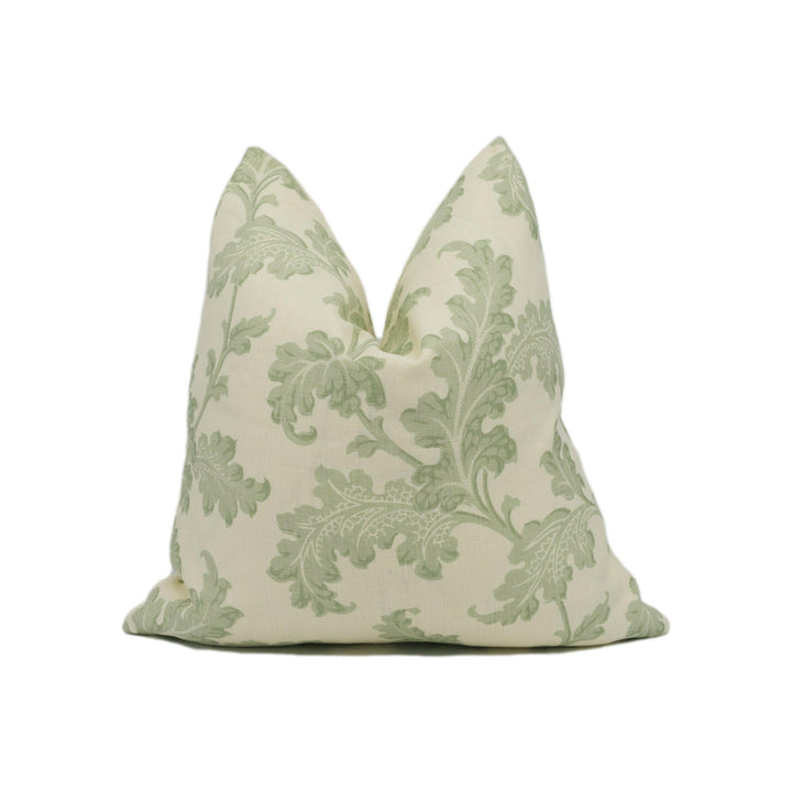 Soane Britain - Scrolling Acanthus - Eau de Nil Ivory Linen - Delicate Classic French Floral Designer Cushion Cover - Luxury Throw Pillow.
