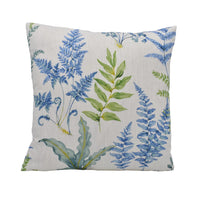 Thumbnail for a white pillow with blue and green plants on it