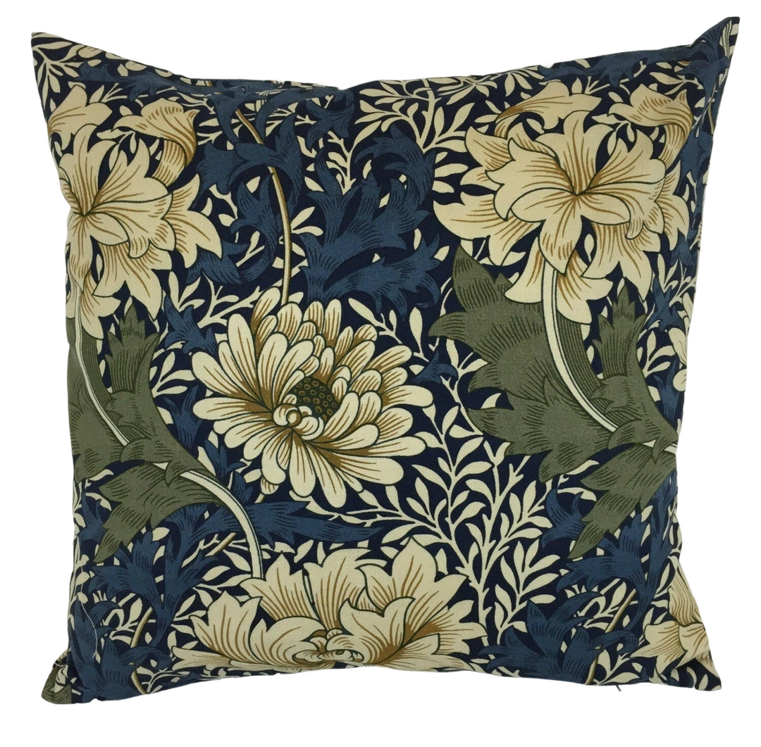 William Morris - Chrysanthemum - Indigo / Cream - Cushion Cover Throw Pillow Designer Home Decor.