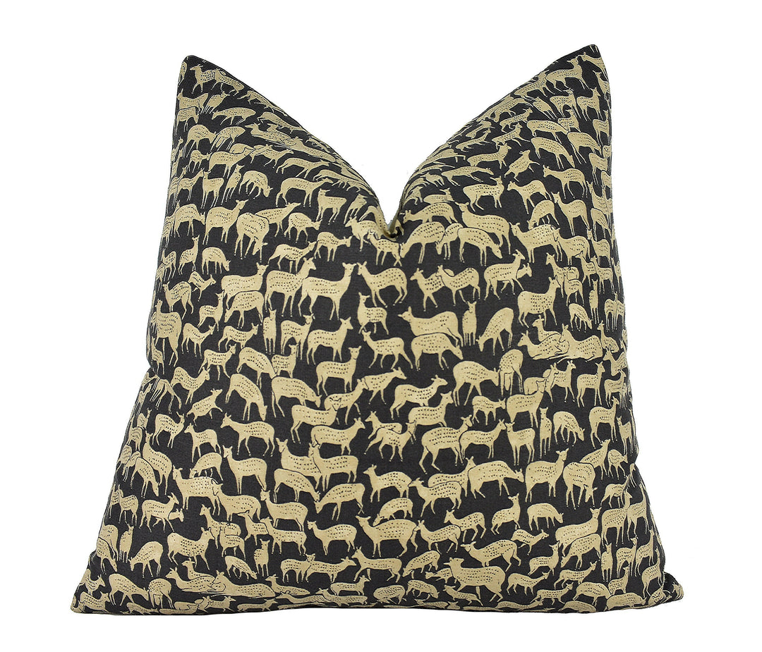 Schumacher - Fauna - Carbon - Charming & Unique Deer Designer Cushion Cover - Handmade Throw Pillow - Luxury Home Decor.