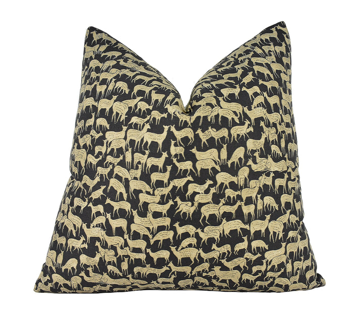 Schumacher - Fauna - Carbon - Charming & Unique Deer Designer Cushion Cover - Handmade Throw Pillow - Luxury Home Decor.