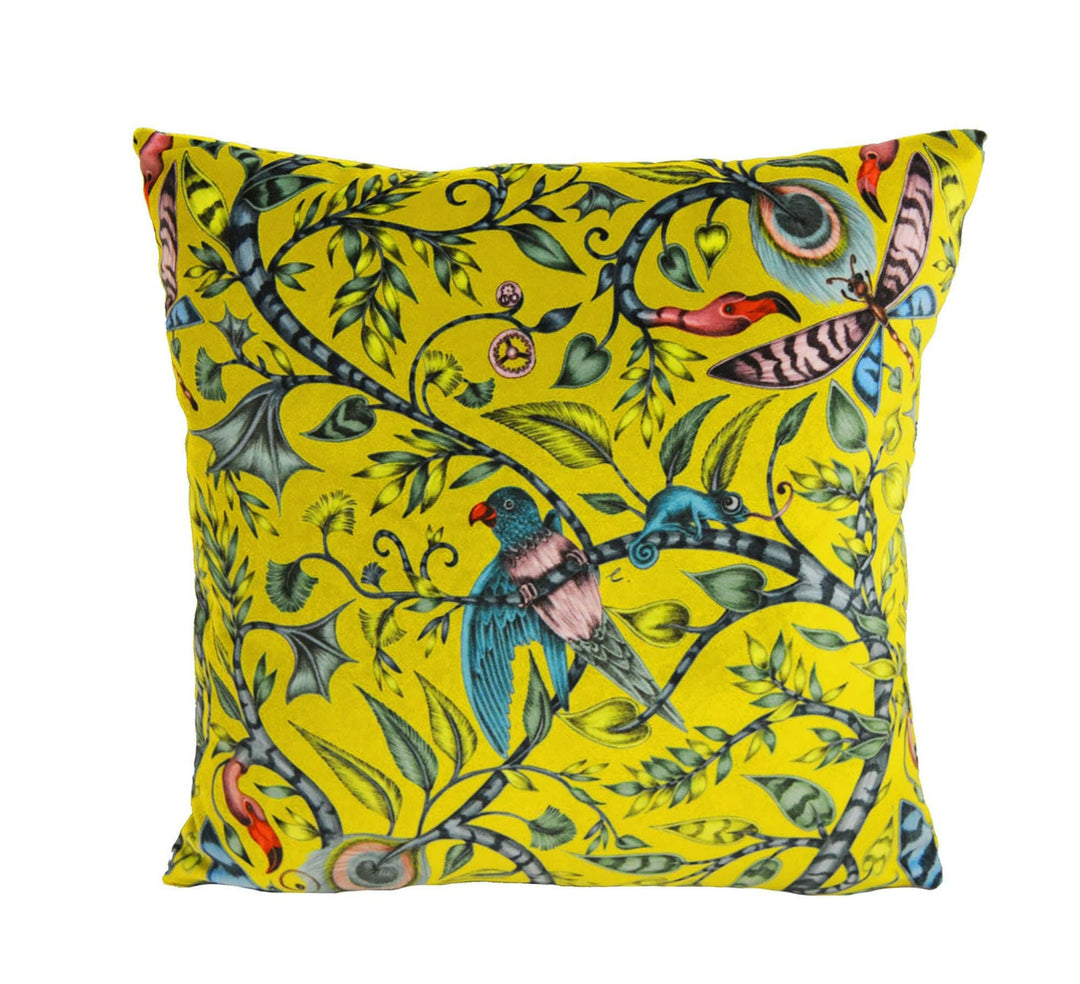 Lime Velvet Funky Maximalist Fantasy Giraffes and Zebras  - Bold Flora and Fauna Designer Cushion Cover - Luxury Throw Pillow - Handmade.