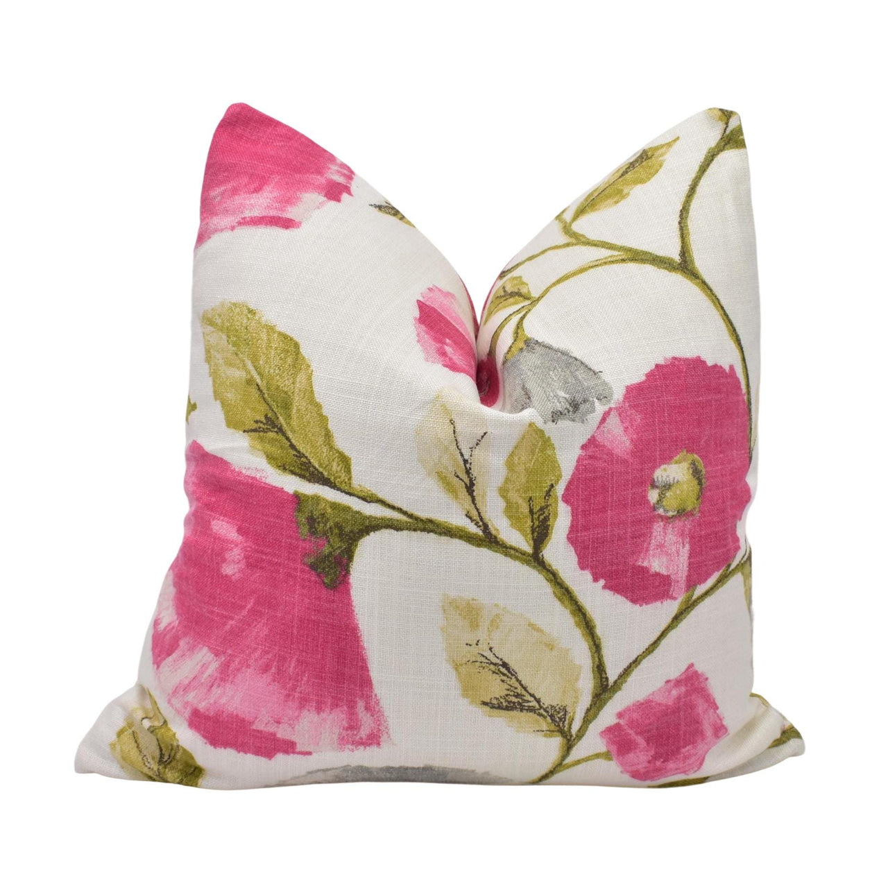 a white pillow with pink flowers on it