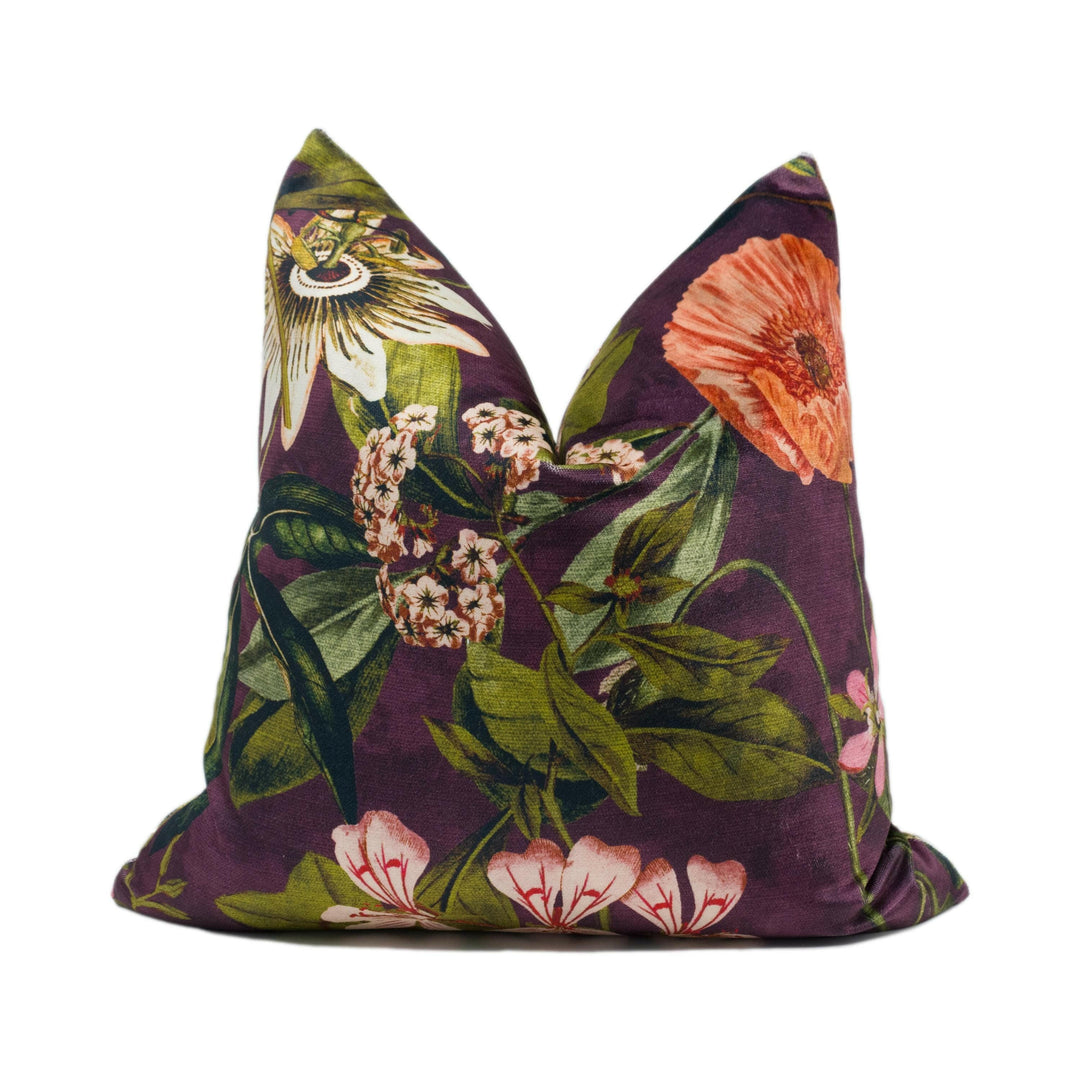 Clarke and Clarke - Passiflora - Mulberry - Stunning Soft Velvet Floral Cushion Cover - Handmade Throw Pillow - Designer Home Décor.