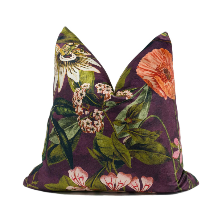 Clarke and Clarke - Passiflora - Mulberry - Stunning Soft Velvet Floral Cushion Cover - Handmade Throw Pillow - Designer Home Décor.