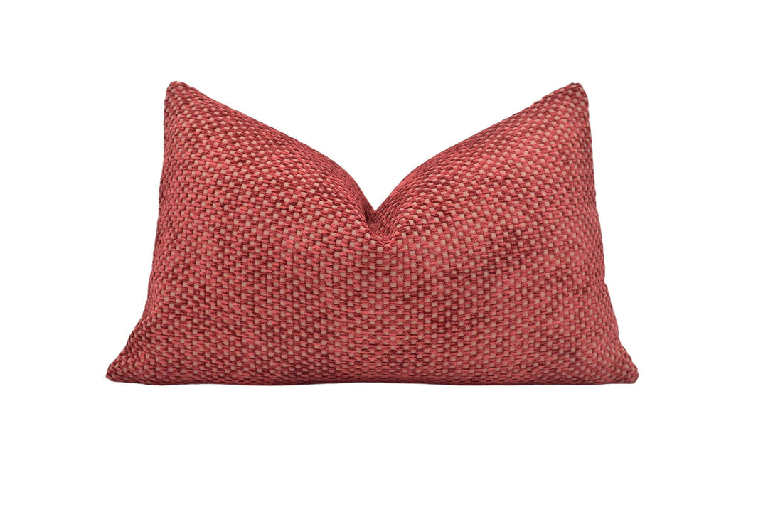 Colefax and Fowler - Quadretto - Red - Luxurious Slubby Chenille Cushion Cover - Alluring Soft Velvet Throw Pillow - Custom Designer Pillow.