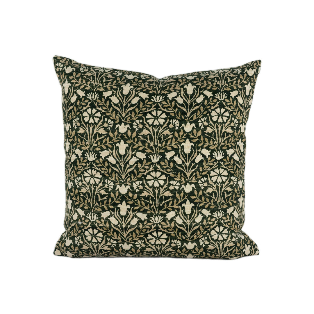 William Morris - Morris Bellflowers - Charcoal / Olive - Stunning Classic English Designer Cushion Cover Home Décor Throw Pillow.