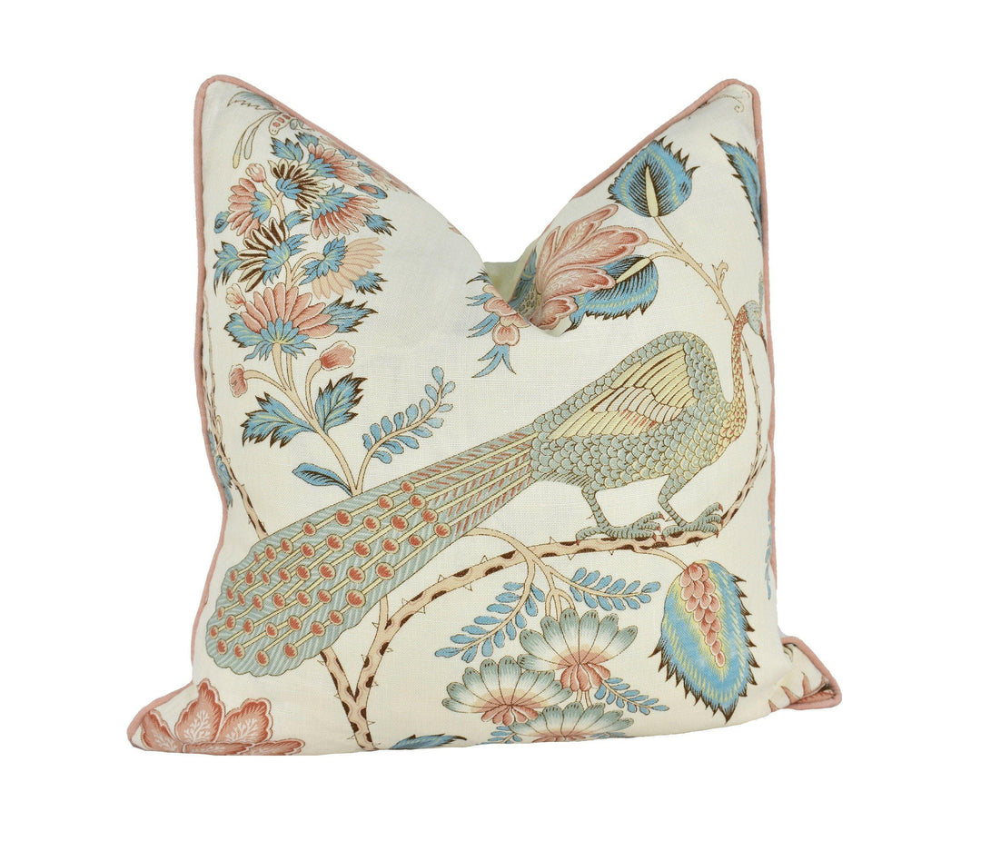 Schumacher - Campagne - Peacock & Rouge - Lush Lively French Floral Designer Cushion Cover - Handmade Throw Pillow - Designer Home Decor.