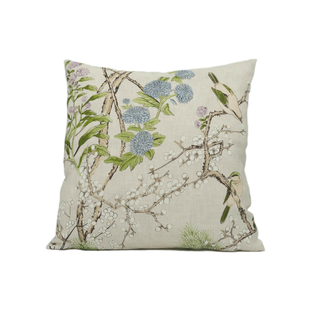 Thibaut - Katsura - Cream & Lavender - Japanese Maple Floral Designer Cushion Cover - Cream Purple Bird Throw Pillow - Asian Inspired Pillow.